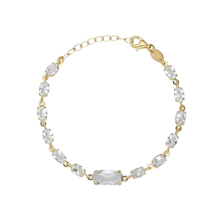 Rektangulært Buenos Días armbånd med krystal i sølv for engroshandel hos Victoria Cruz