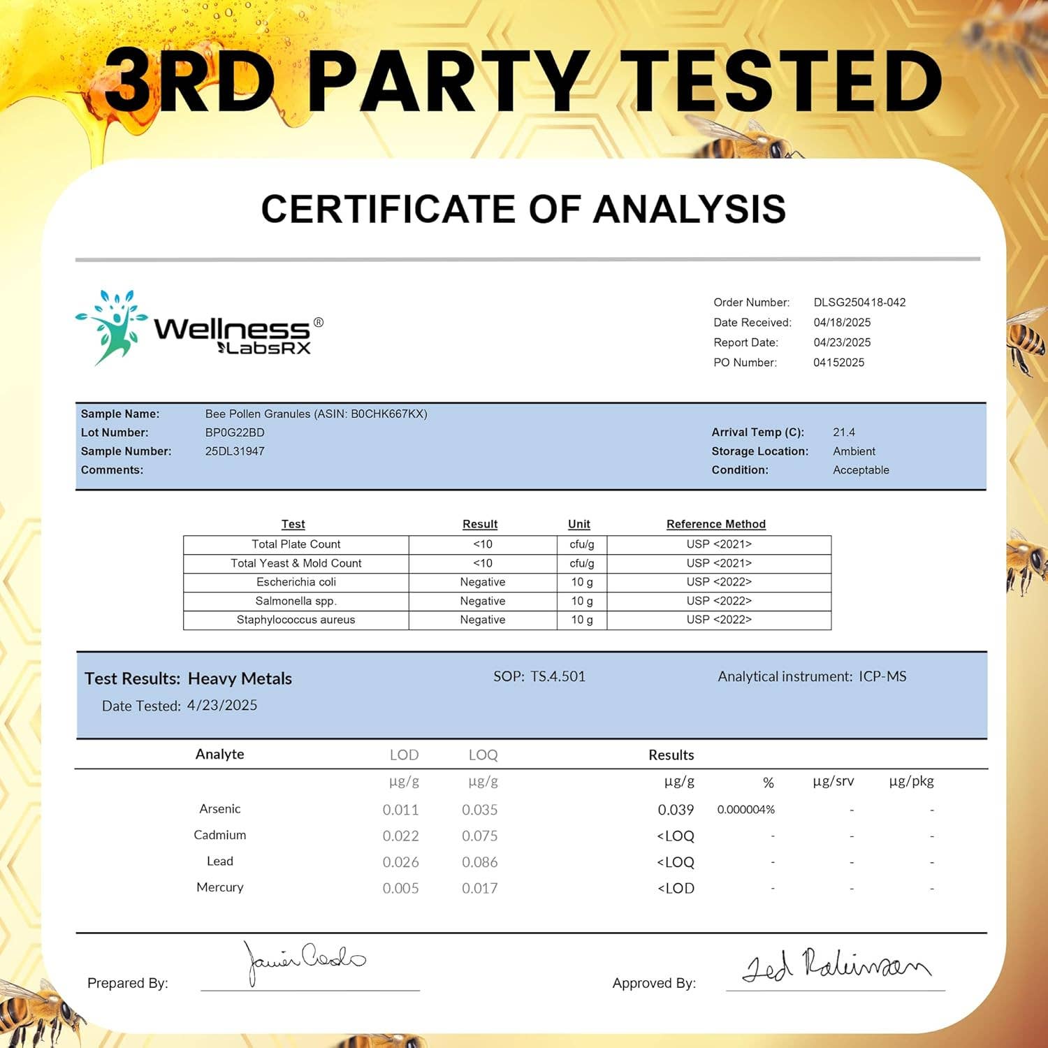 Health & Wellness Associates Inc. - Wholesale Protein/Superfood Powder - Organic Bee Pollen 5g Per Serving – 90 Servings – 1 Lbs.3