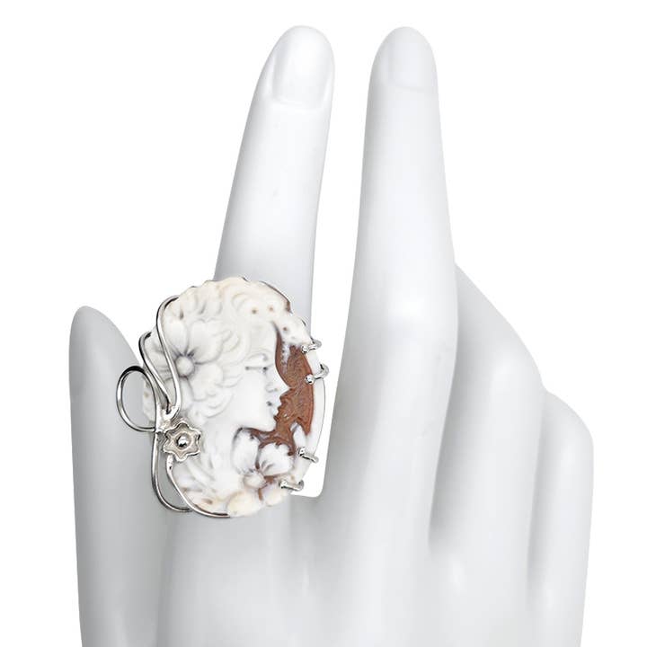 Amberman - Wholesale Cocktail/Statement Ring - Italian Shell Cameo Woman’s Profile Adjustable Ring