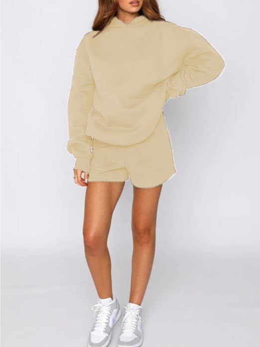 Rosa Clothing - Wholesale Lounge Set - Women's - basic loose hoodie & drawstring short 2 piece set12