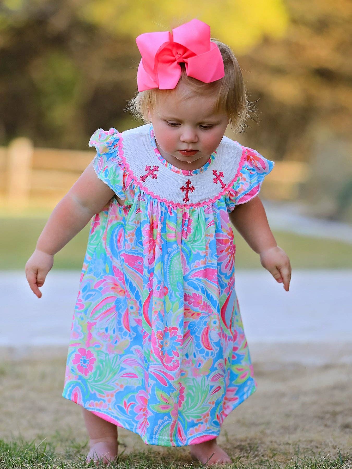 Rylee Faith Designs - Wholesale Dress - Baby - Easter Cross Smocking Embroidery Baby Girl Dress1