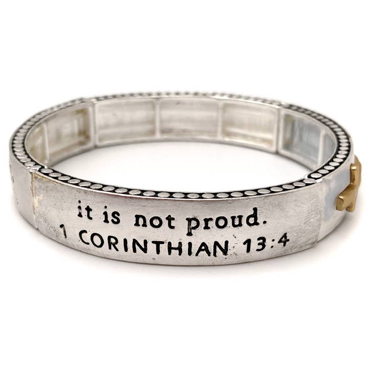 Bible Prayer 1 Corinthian 13:4 Cross Bar Stretch Bracelet for wholesale by Lunar Deer