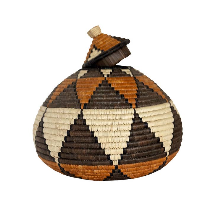 OUTPOST ORIGINAL - Wholesale Basket - Medium Handwoven African Zulu Basket – Beige, Orange & Black6