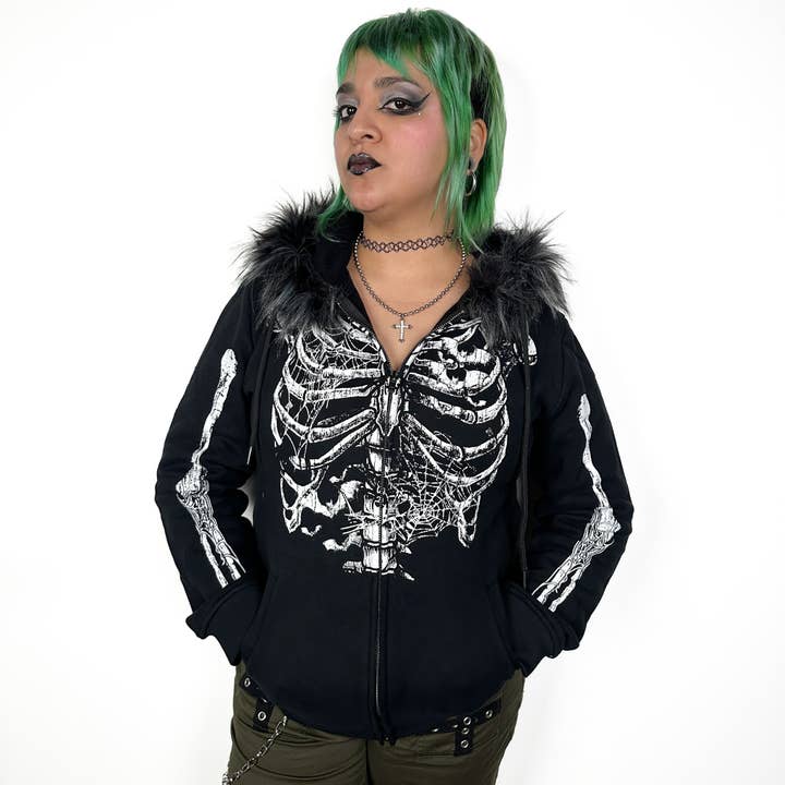 Sudadera con capucha de cremallera difusa de caja torácica Wicked Misfit para venta al por mayor de Wicked Misfit