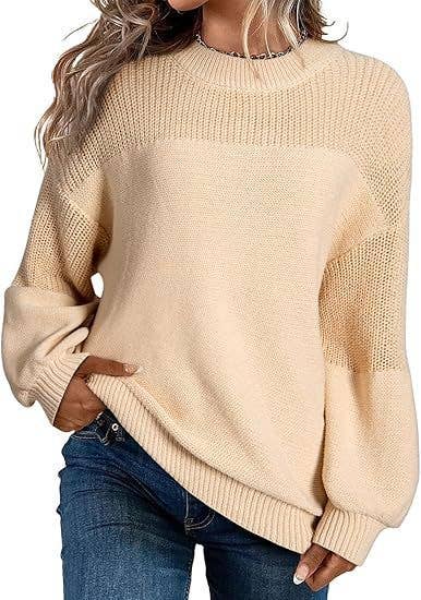 Lily Clothing - Wholesale Knit Sweater - Women's - Loose solid color flat-neck knitted sweater6
