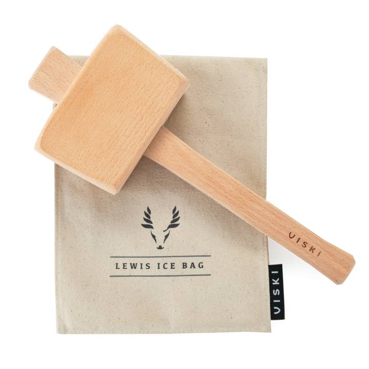 Viski Professional Lewis Canvas Ice Bag and Beechwood Mallet for wholesale by Viski