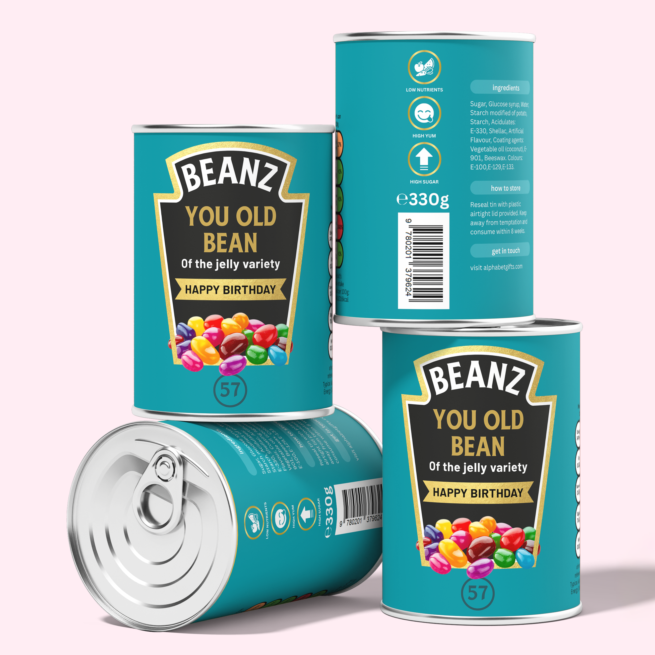 Alphabet Gifts – wholesale Gag gift/novelty gift – Jelly Bean Birthday Tin, You Old Bean Gift1