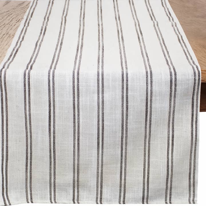 Fennco Styles - Wholesale Table Runner - Slate Striped Linen-Poly Table Runner2