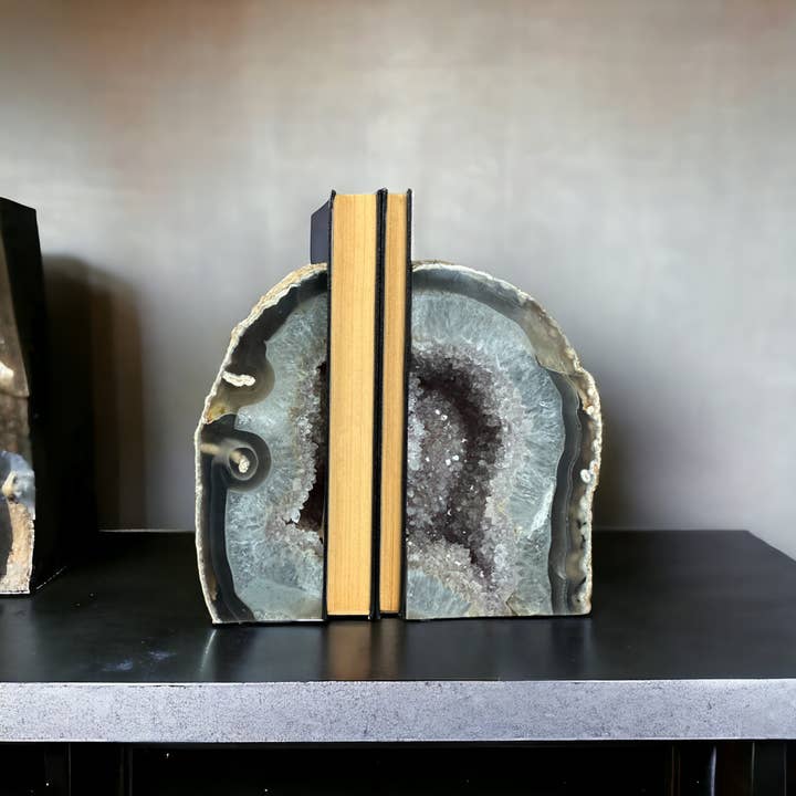 Deep Purple Project - Wholesale Ornament - Agate Geode Bookends, Large Natural Stone Pair11