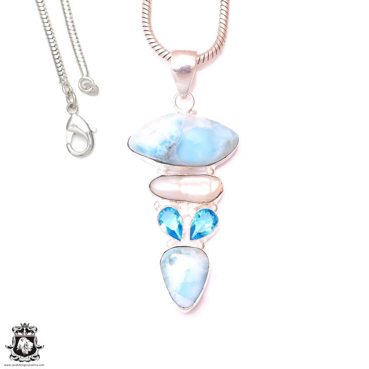Larimar blå topas hänge & 3MM italiensk kedja P9665 för wholesale av SARAH DESIGNS JEWELRY