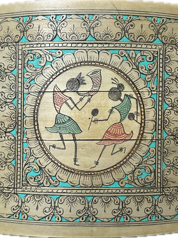 Art mural en bambou peint à la main 15 cm x 15 cm pour la vente par Toshali Crafts