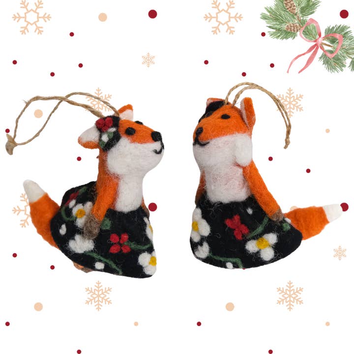Karma Nepal Crafts – wholesale Ornament – Needle Felted Fox Christmas Ornaments 10