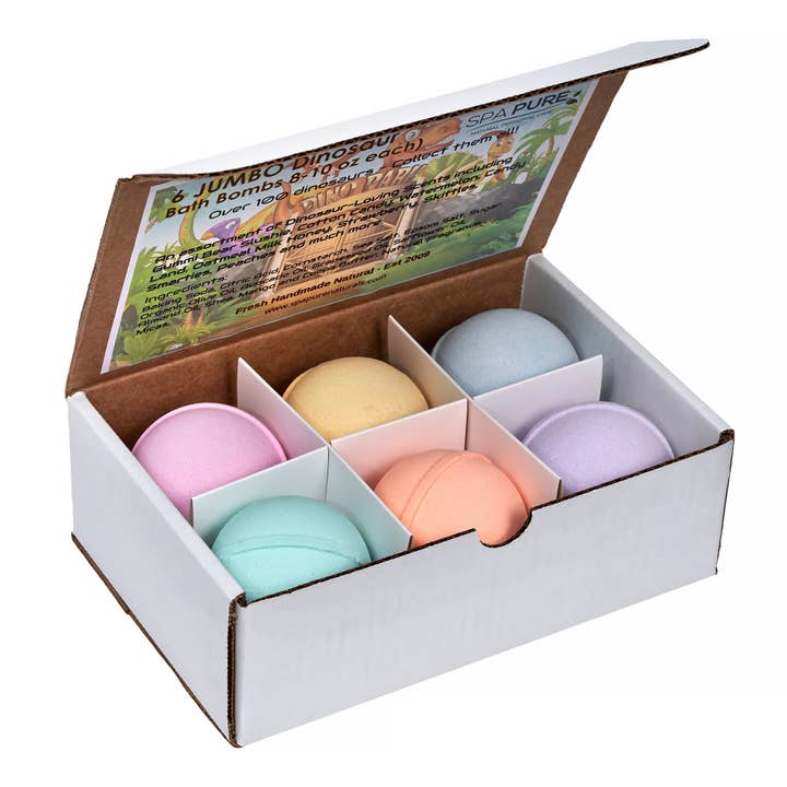 Spa Pure, inc. - Vente Bombe de bain/poudre effervescente pour le bain - Bombe de bain en forme de dinosaure pour enfants avec jouets surprises à l'intérieur (paquet de 6)2
