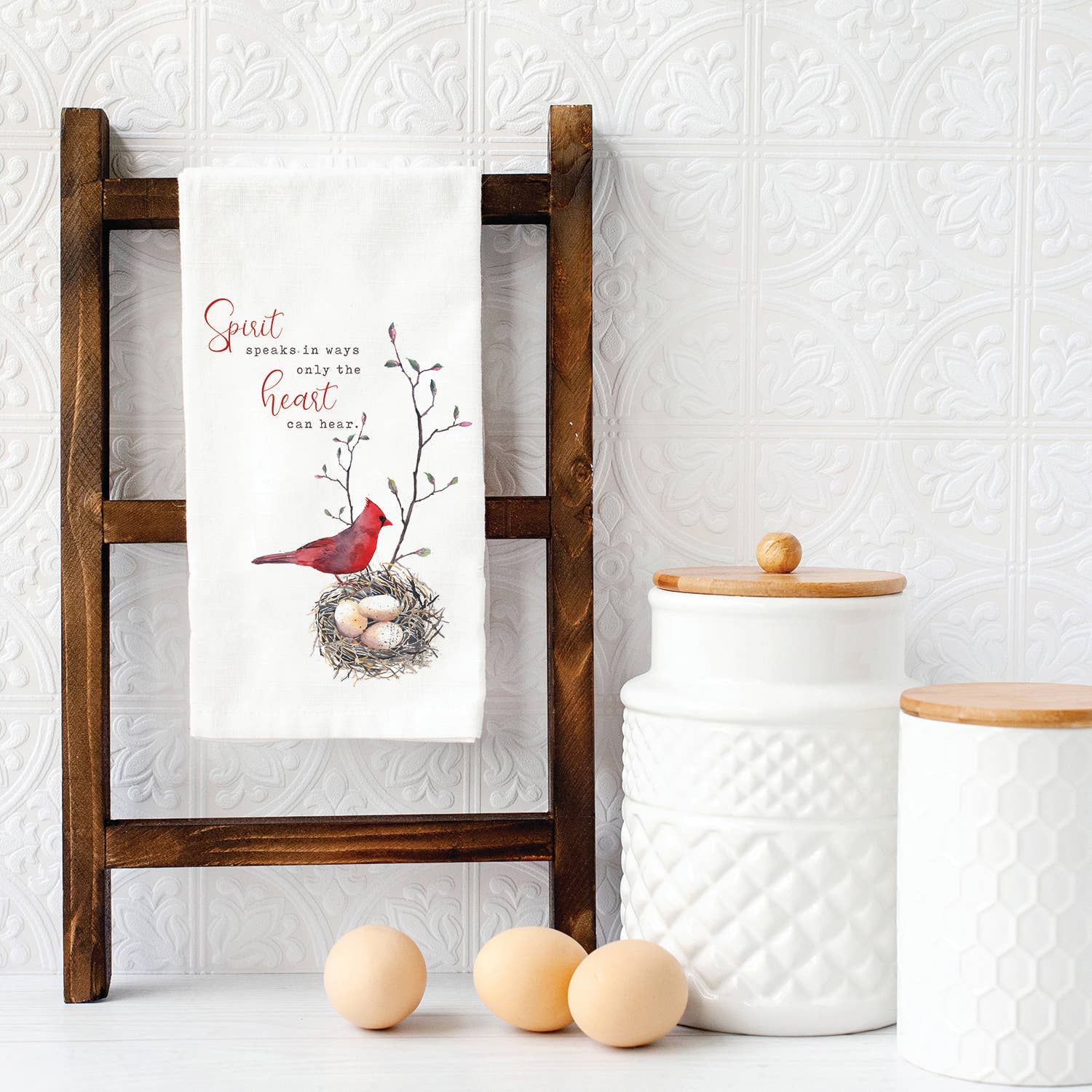 Kendrick Home - Wholesale Tea Towel - Spirit Speaks In Ways Cardinal Towel2