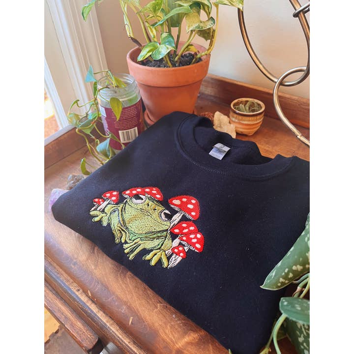 Black Frog Shrooms Embroidered Crewneck for wholesale by LeBeau Denim Co.