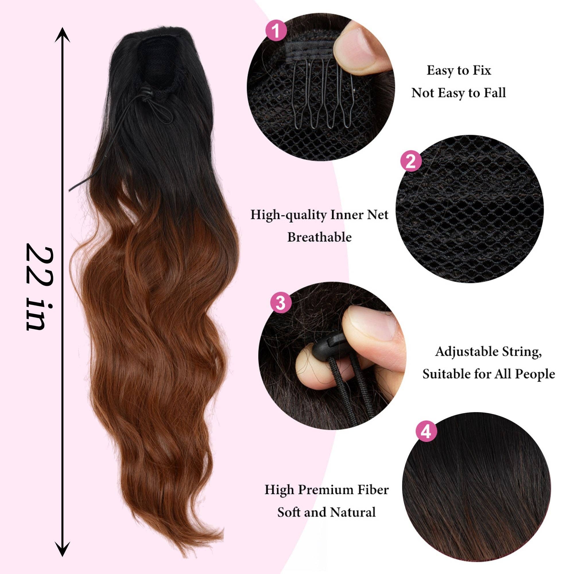 AK Brand - Wholesale Hair Extensions - Long Drawstring Ponytail Hair Extension 22 Inch Synthetic3