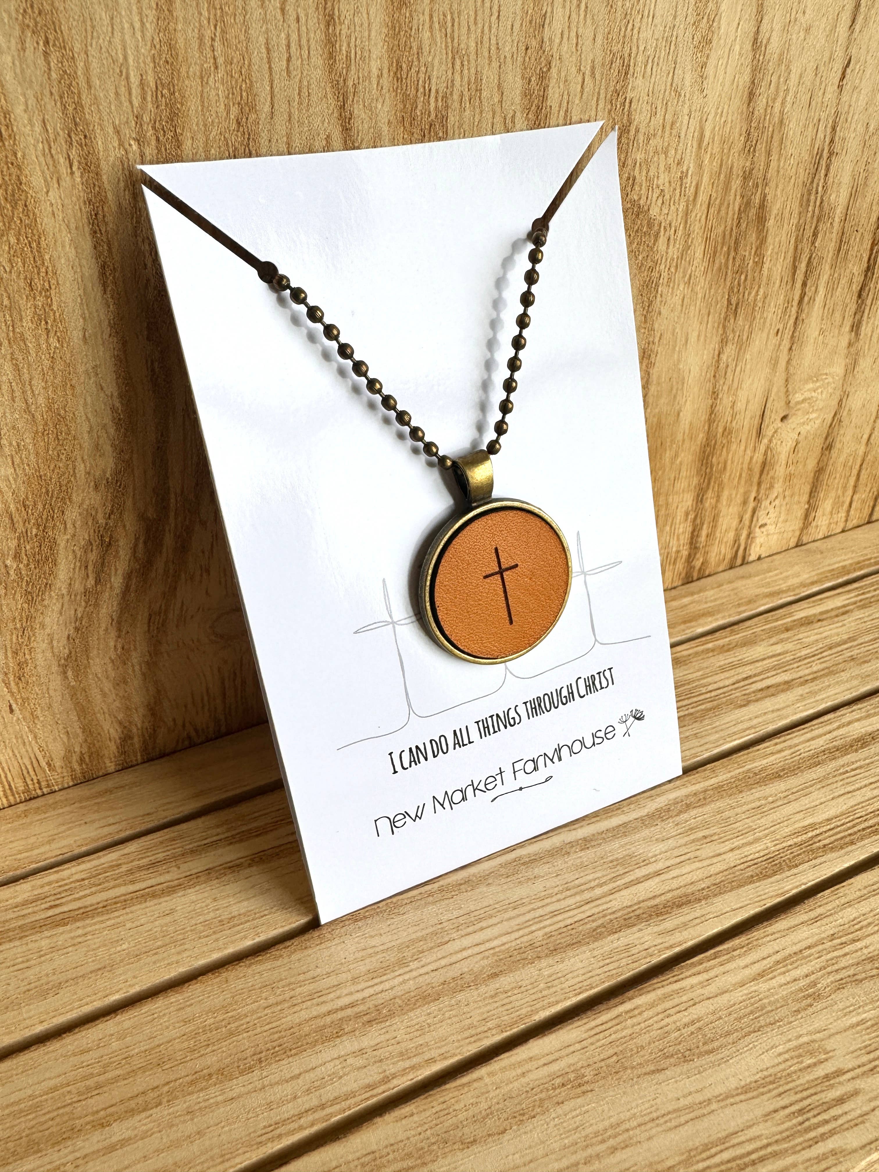 New Market Farmhouse - Wholesale Pendant/Charm Necklace - Cross Necklace - Leather Pendant Necklace - Easter0