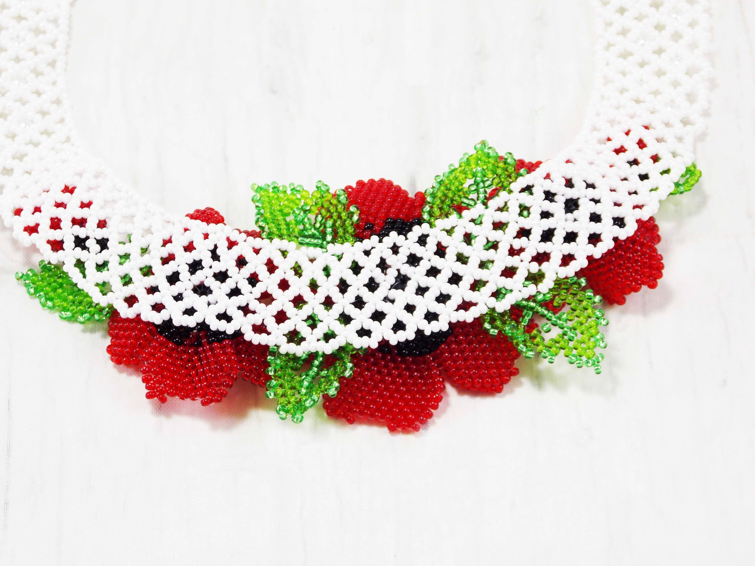 Ninolia - Vente Collier de perles - Collier de fleurs de coquelicot rouge 3 pièces déclaration collier de fleurs rouges grand bijoux nature feuille7