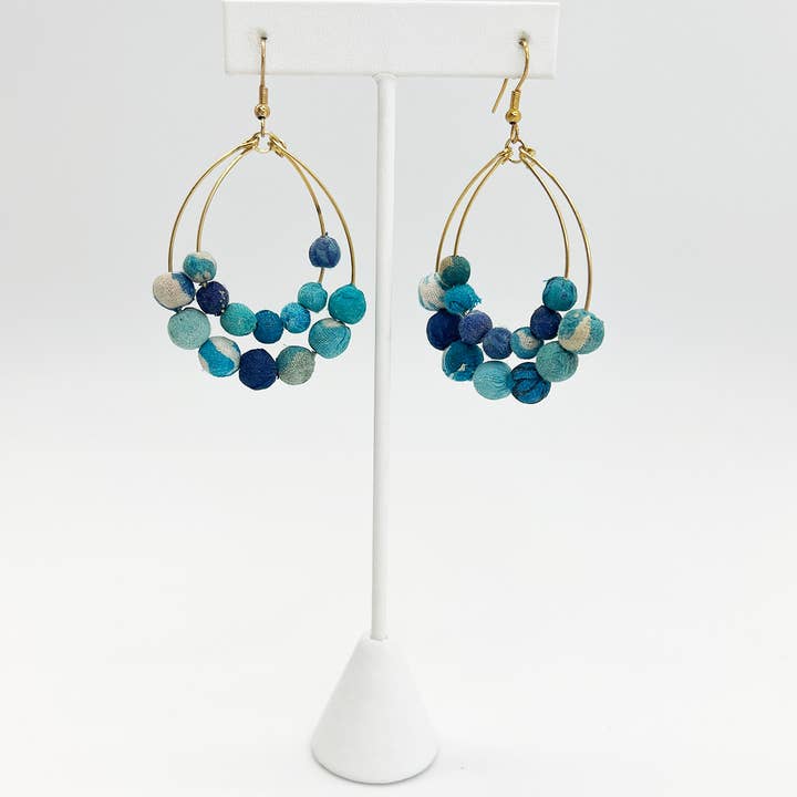 Anju Jewelry - Wholesale Dangle Earrings - Aasha Aqua Teardrop Kantha Boho & Handcrafted Earrings2