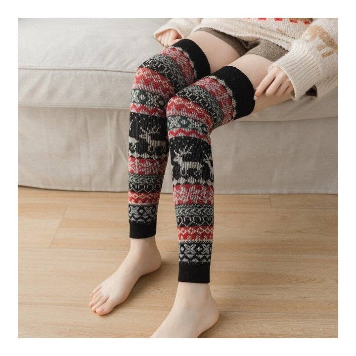 Sheer Trend - Wholesale Socks - Women's - Snowflake Deer Jacquard Knee High Long Socks Cover