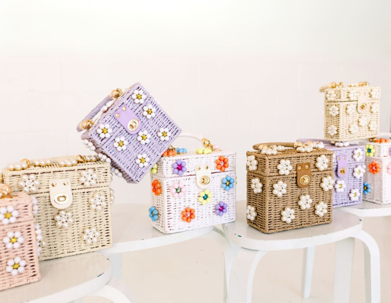 By Jenna Lee - Wholesale Top Handle Bag - Women's - Wicker Bucket Daisy Flower Purse20