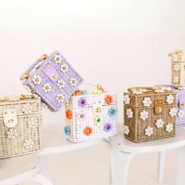 By Jenna Lee - Wholesale Top Handle Bag - Women's - Wicker Bucket Daisy Flower Purse20