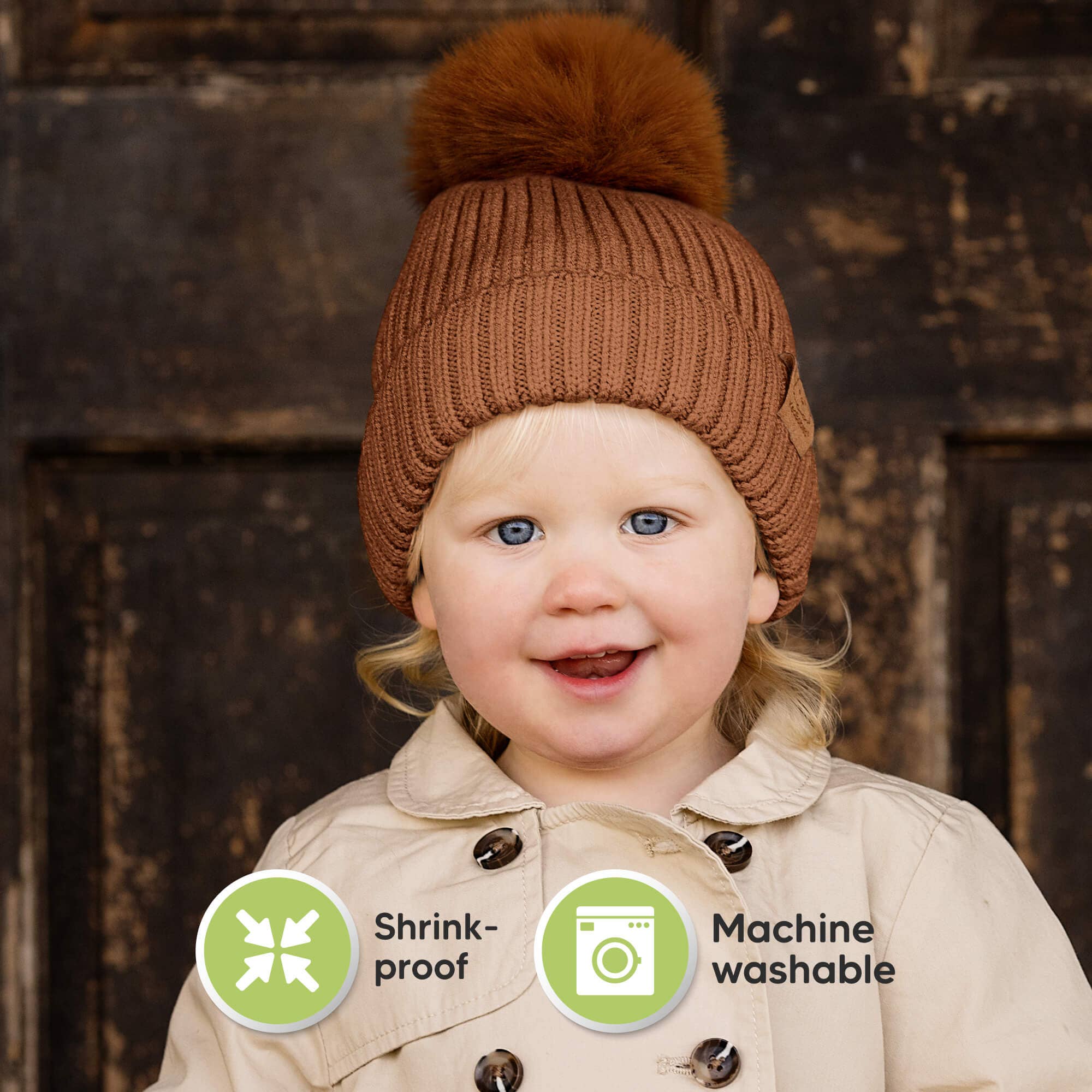 Rust KeaBabies 2-Pack Pom Knitted Beanie for wholesale on Faire5