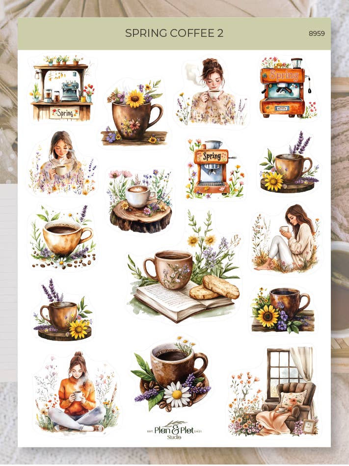 Spring coffee 2 | Stickers for wholesale by Plan & Plot Studio