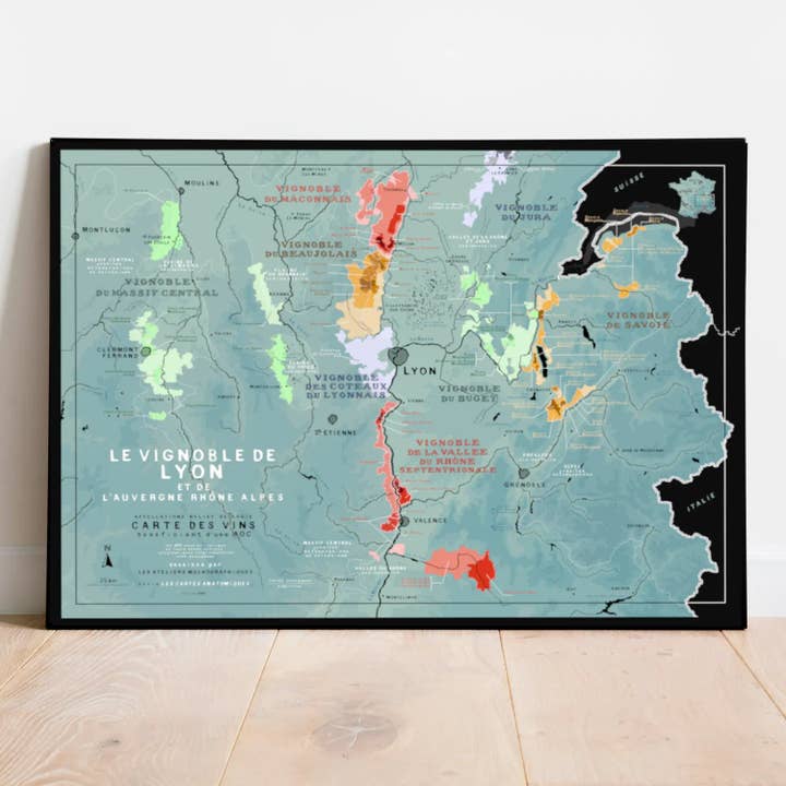 Mapa de VINOS DE LYON - póster 50x70cm para venta al por mayor de LES ATELIERS MULKOGRAPHIQUES
