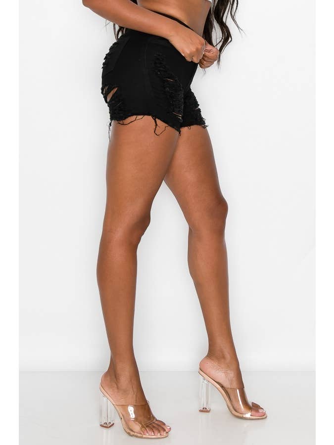 BLACK S-2109 HIGH RISE SEXY DISTRESSED WOMEN DENIM SHORTS for wholesale on Faire2