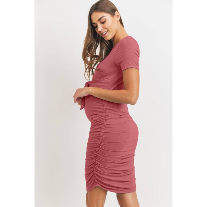 Hello Miz - Wholesale Dress - Maternity - Tie-Waist Short Sleeve Maternity Ruched Dress