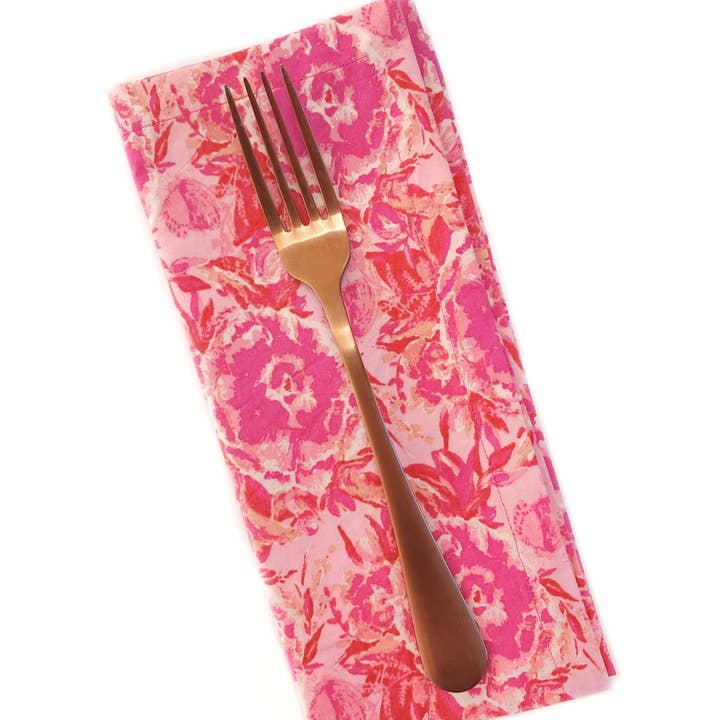 90 West Linen Co. - Wholesale Dinner & Cloth Napkin - Maximalist Pink Floral Cloth Napkins, Set of 48