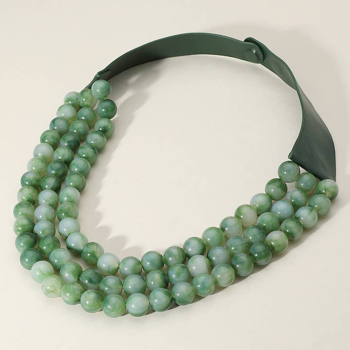 Sensibling Corp. - Wholesale Beaded/Pearl Necklace - Chunky Bead Triple Layered Faux Leather Magnetic Necklace