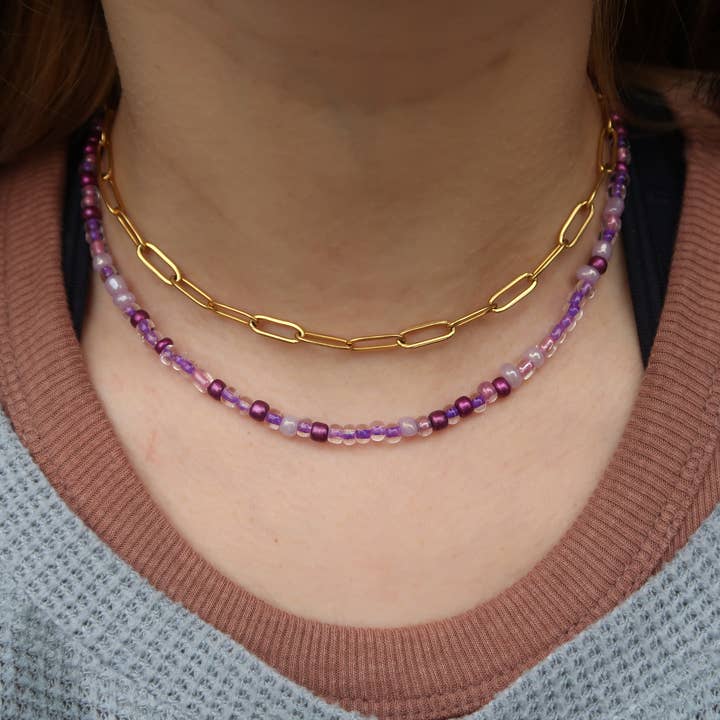 Adjustable Multicolor Purple Amethyst Beaded Choker Necklace for wholesale by Athena’s Art Cove