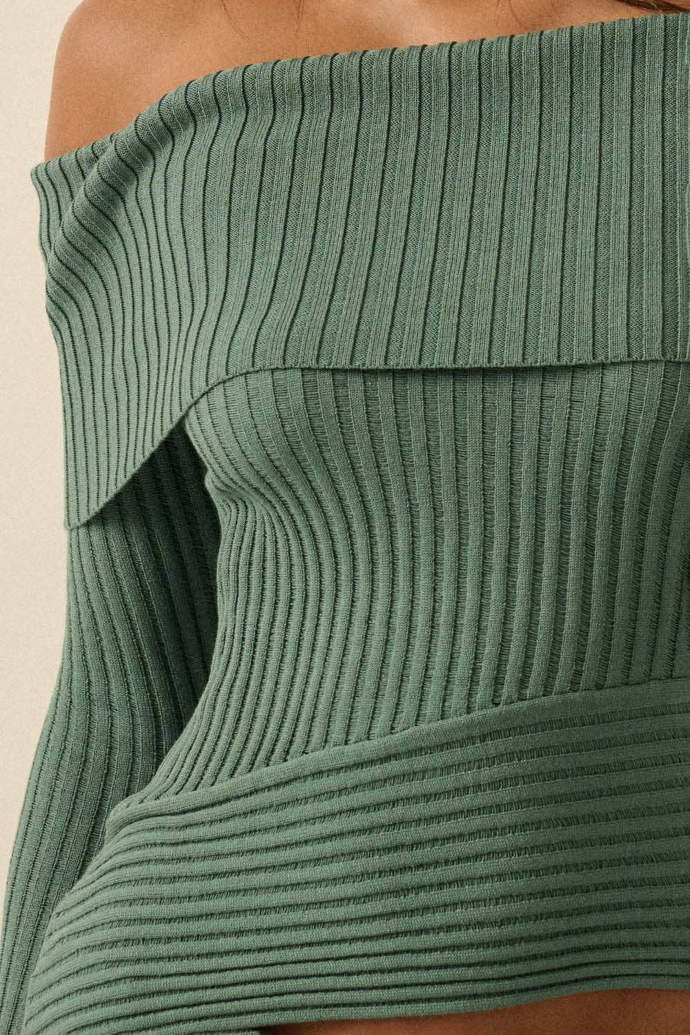 Promesa USA - Wholesale Knit Sweater - Women's - Sheer Rib-Knit Off-Shoulder Foldover Sweater1