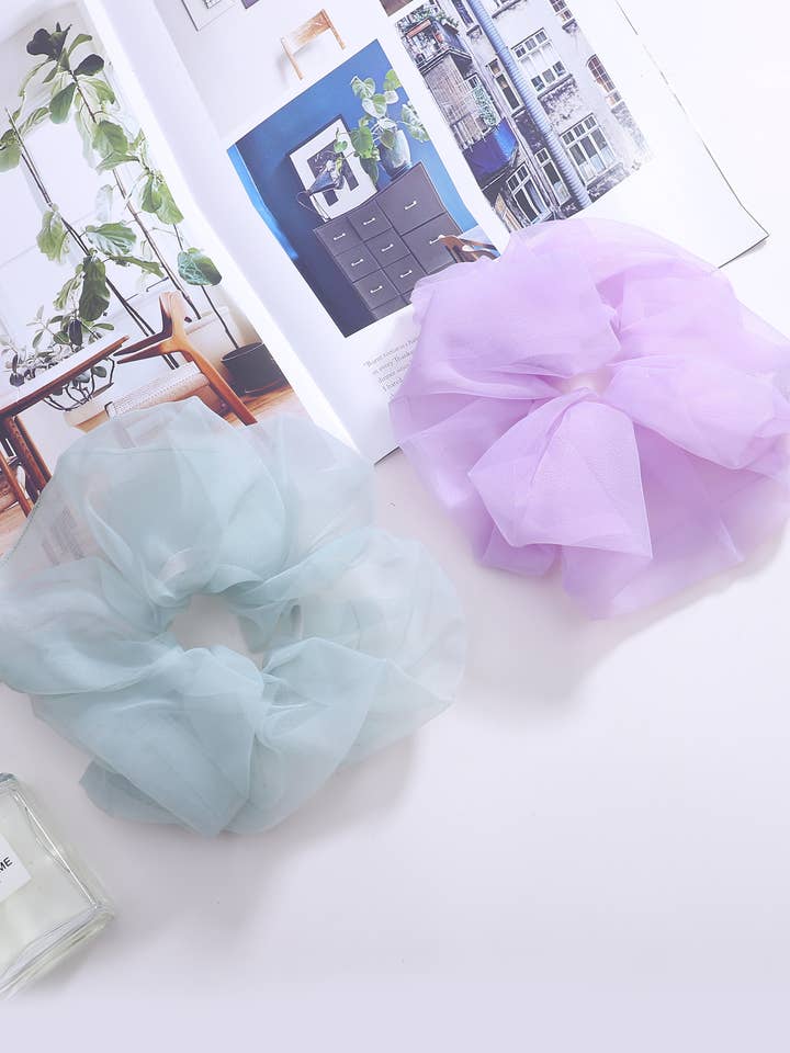 Aqua & Lavender Chiffon Jumbo Scrunchie Set for wholesale by JC Sunny Fashion