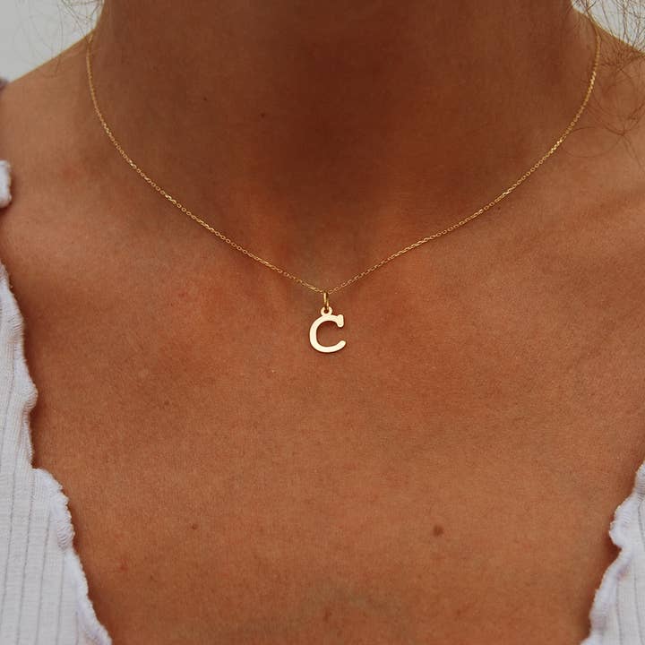 18K gold necklace, C initial necklace, minimalist necklace. for wholesale by Yneda Jewels
