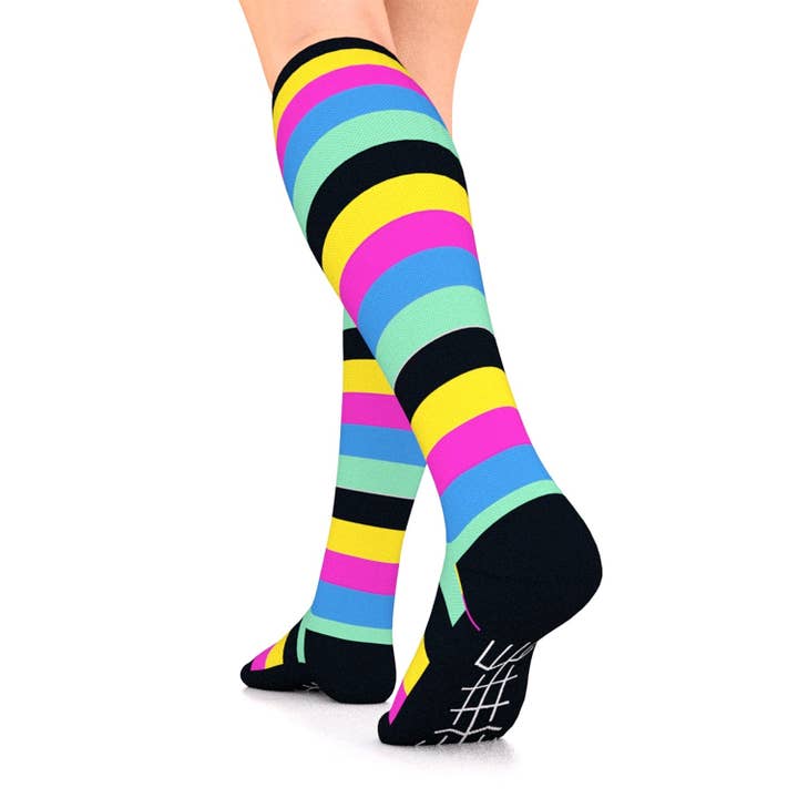Compression Socks Unisex | Medium Compression | Black with Multi-Color Stripes for wholesale by Go 2 Socks