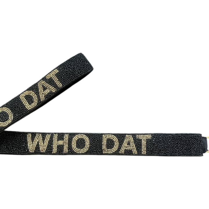 Game Day Seed Bead Bag Strap - Black w/ Gold Who Dat for wholesale by Golden Lily