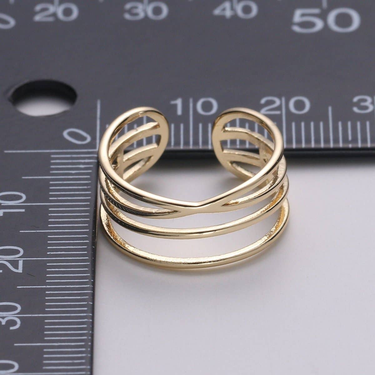 Aim Eternal - Wholesale Band/Stacked Ring - Gold Vermeil Layered Ring | Triple Band Stackable Ring |  Dainty Ring Minimalist Jewelry Trendy Midriff or Pinkie Everyday Ring Open Ring R-1253