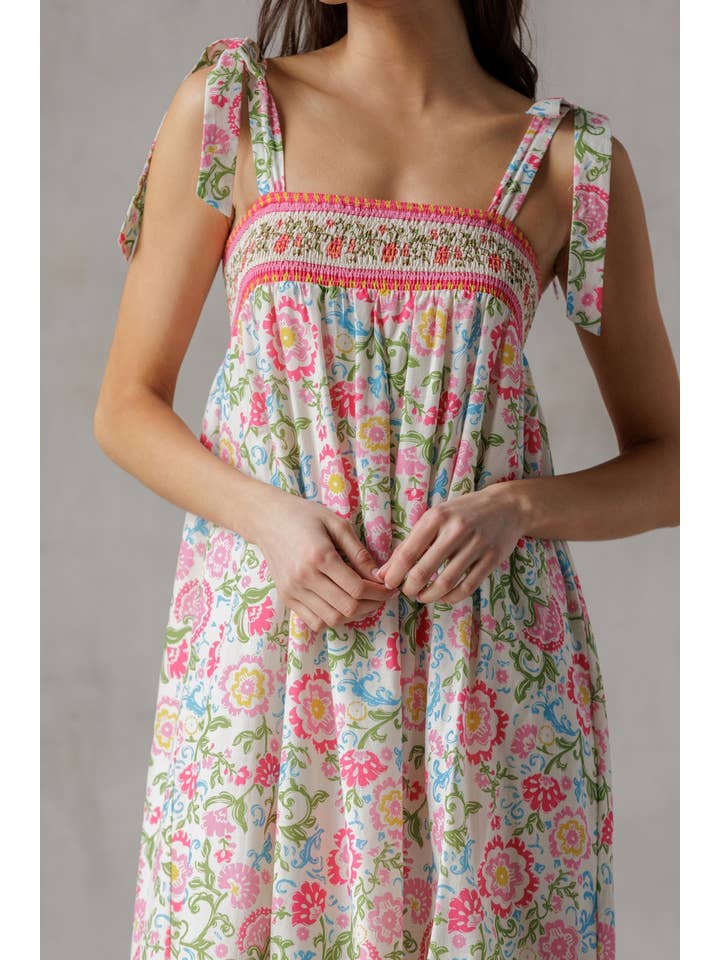 STORIA - Wholesale Dress - Women's - SJD7582 - MULTI FLORAL TIE MIDI DRESS15