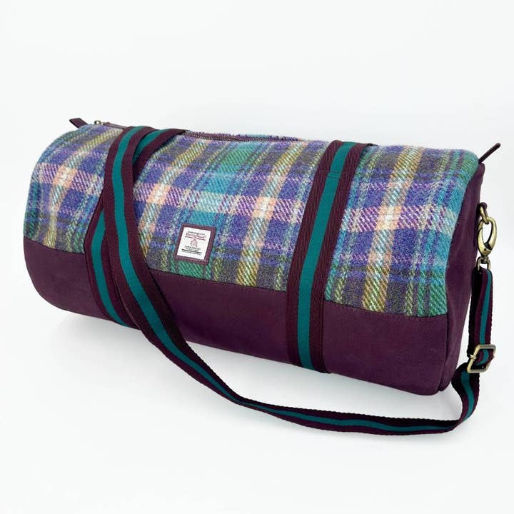 Harris Tweed Fass-Weekender-Tasche Grün Lila für den Großhandel von maccessori