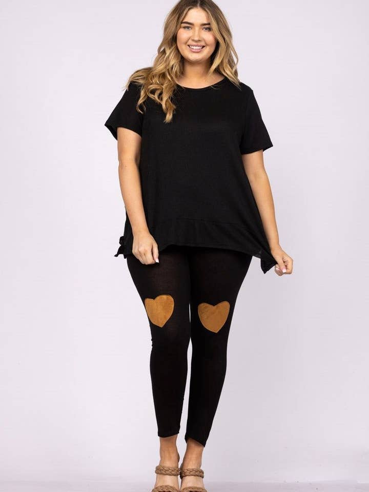 SVART MED HJÄRTA MOCKA LAPPAR PLUS SIZE LEGGINGS CP43329 för wholesale av Stylish Wholesale