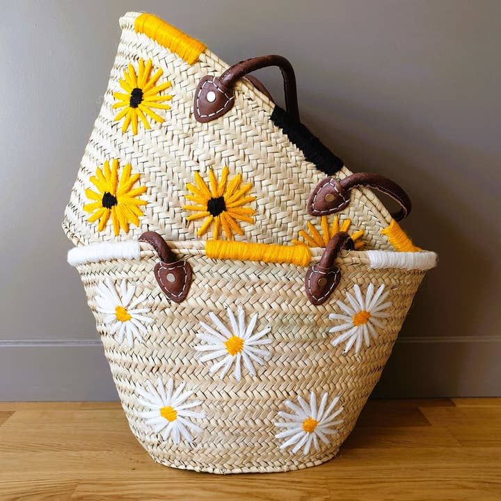 Market basket STRAW BAG Handmade with leather, French Market for wholesale by DarKech