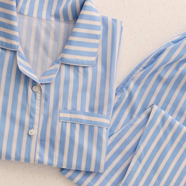 Men Azure Striped Pima Pajama Set for wholesale by Little West Street