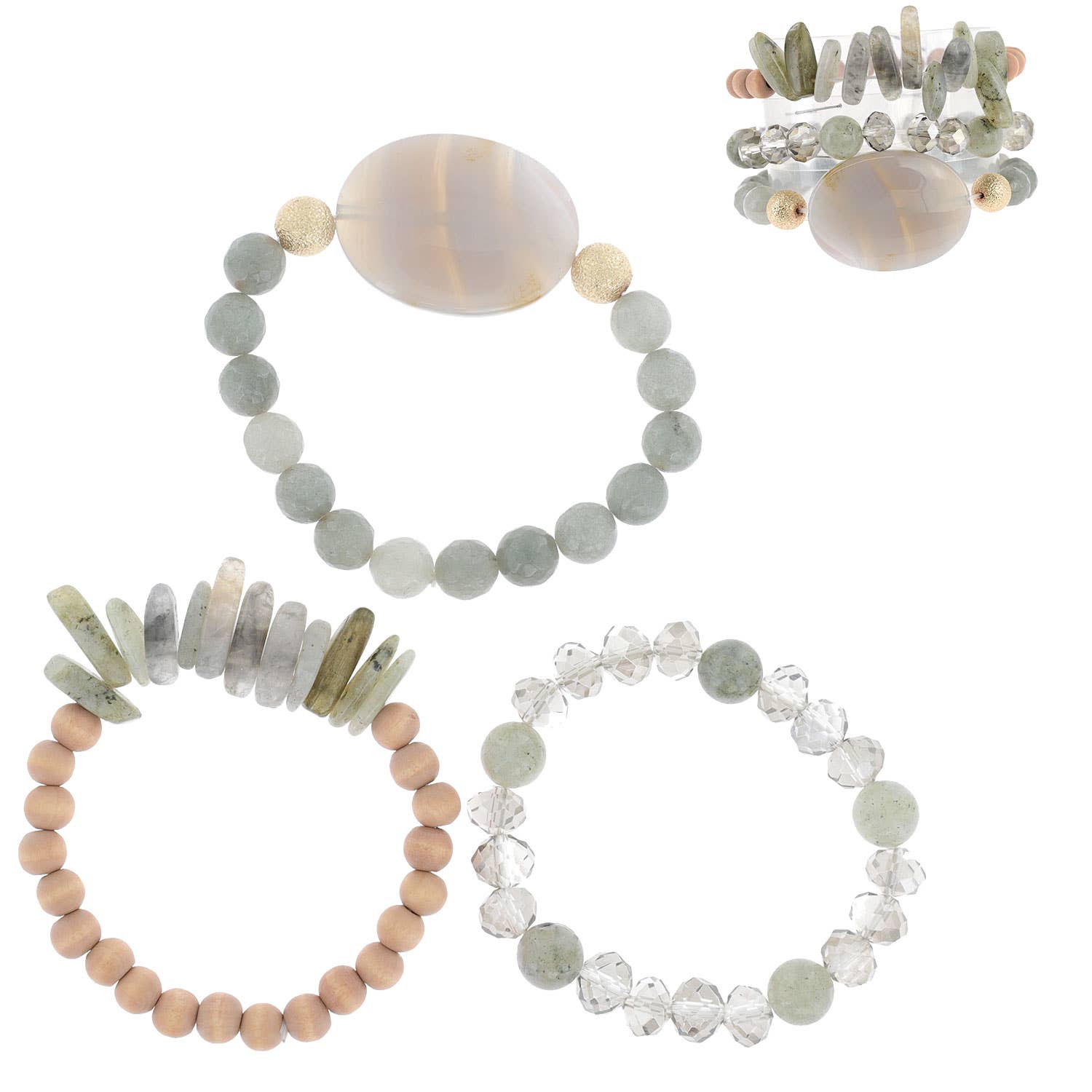SP Sophia Collection - Wholesale Jewelry Set - Healing Chakra Layering Mix Beaded 3 Piece Bracelet Set