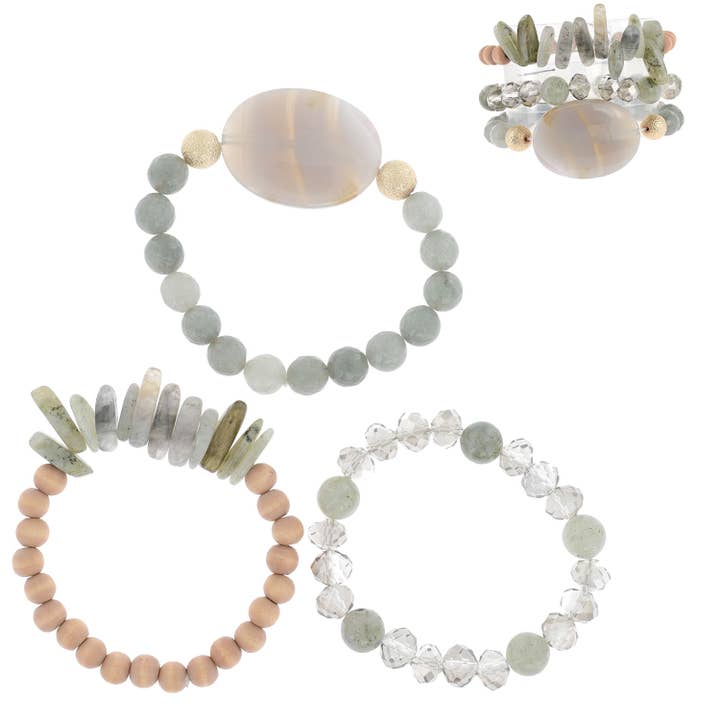 SP Sophia Collection - Wholesale Jewelry Set - Healing Chakra Layering Mix Beaded 3 Piece Bracelet Set