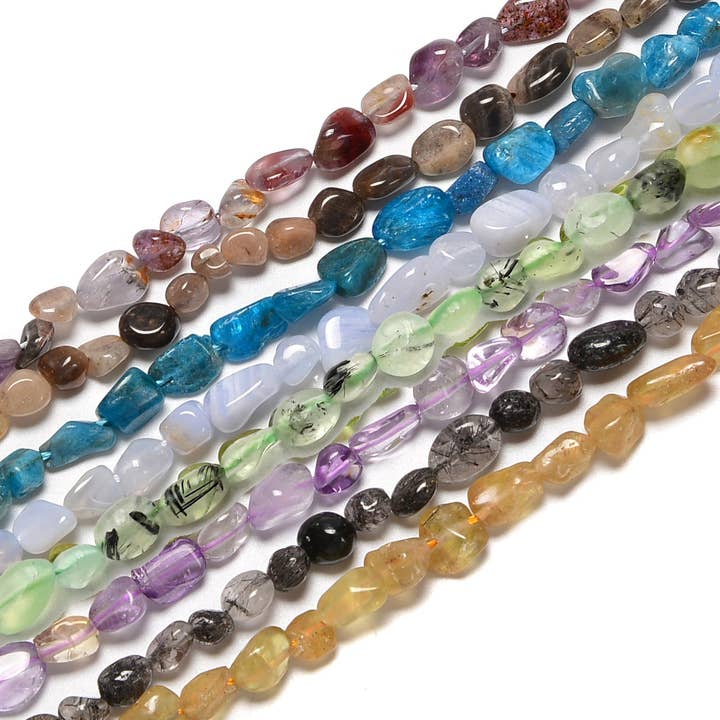 01 Multi Crystal Gemstone Pebble Nugget Beads 6x8mm 15.5'' Strand for wholesale by CRCBEADS