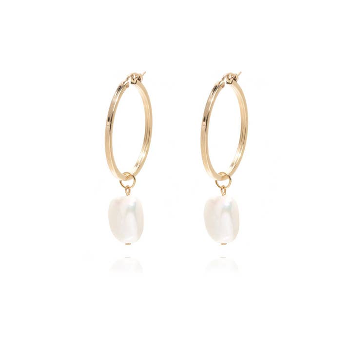 Amelie 14k Gold Pearl Hoop Earrings for wholesale by Ella Palm