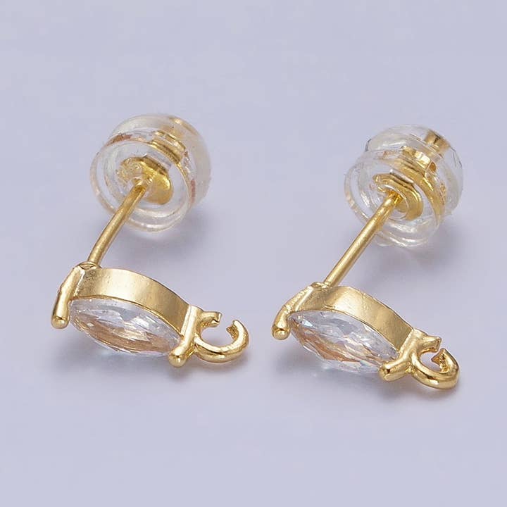 Mini Gold Marquise CZ Stone Earring Post Stud Earring with Open Link for Earring Component Z-189 for wholesale by Aim Eternal